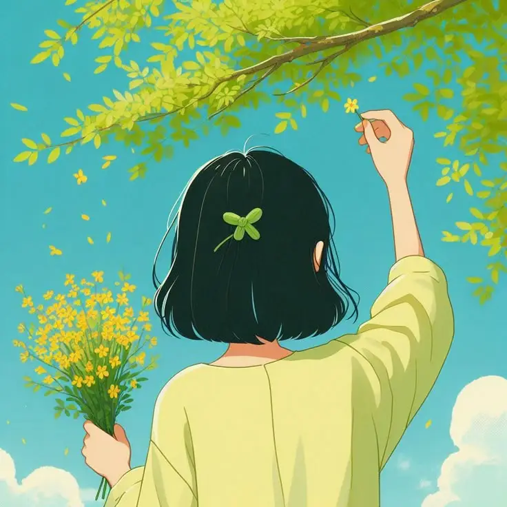 Ảnh Cô Gái Cầm Hoa Che Mặt Anime Đầy Nghệ Thuật 6