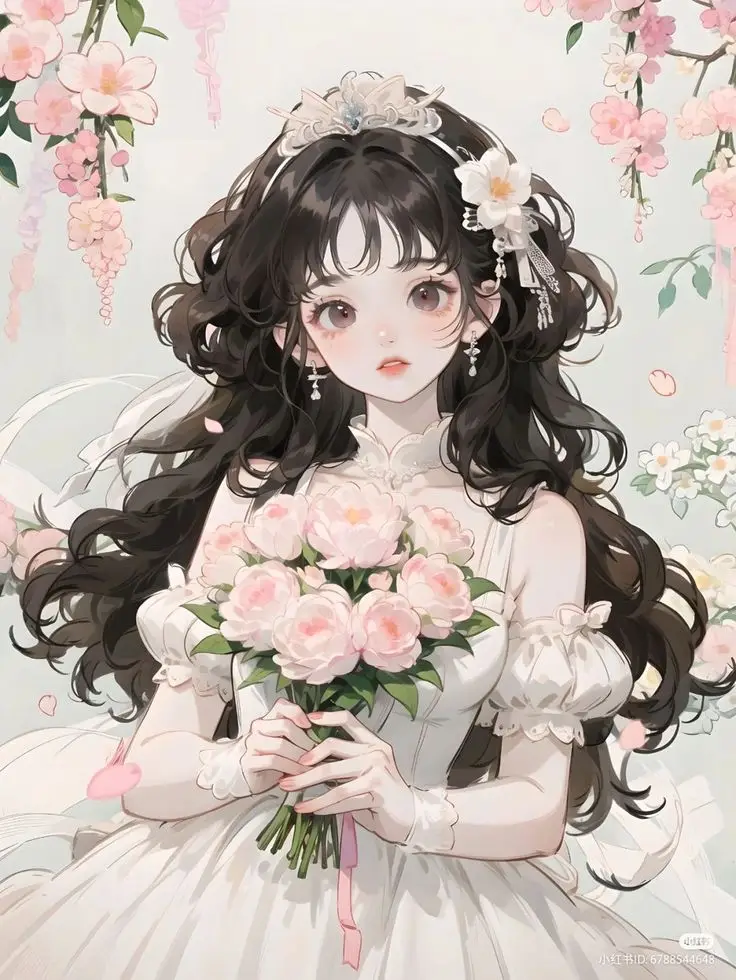 Ảnh Cô Gái Cầm Hoa Che Mặt Anime Đầy Nghệ Thuật 12