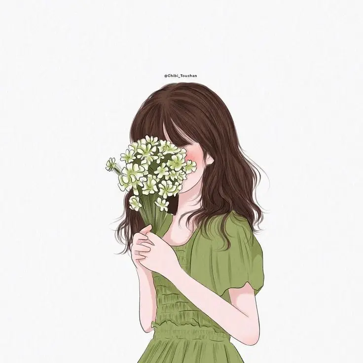 Ảnh Cô Gái Cầm Hoa Che Mặt Anime Đầy Nghệ Thuật 17