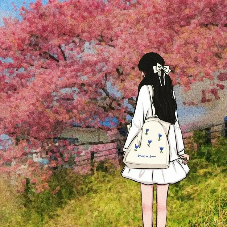 Ảnh Cô Gái Cầm Hoa Che Mặt Anime Đầy Nghệ Thuật 67