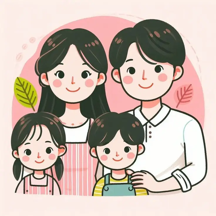 Ảnh Gia Đình Hoạt Hình 4 Người Với 2 Con Gái Đáng Yêu 1