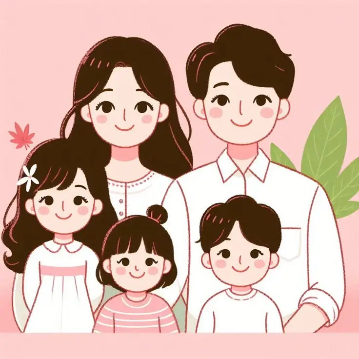 Ảnh Gia Đình Hoạt Hình 4 Người Với 2 Con Gái Đáng Yêu 2