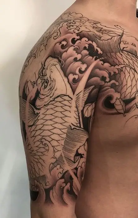 Hình xăm cá chép full tay trắng đen - Ý nghĩa sâu sắc 28