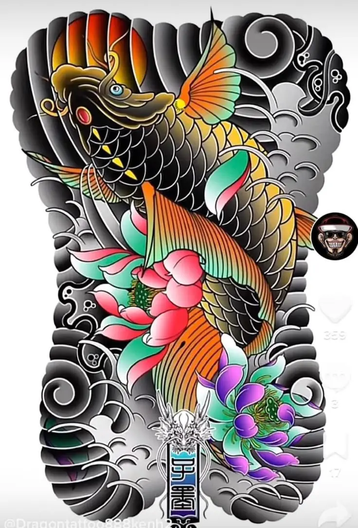 Hình Xăm Cá Chép Hoa Sen - Nghệ Thuật Kết Hợp Độc Đáo 3