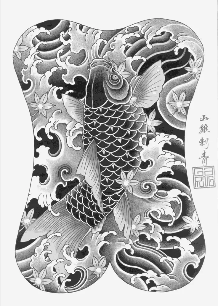Hình Xăm Cá Chép Kín Lưng Đen Trắng - Ý Nghĩa và Hình Ảnh Nghệ Thuật 3