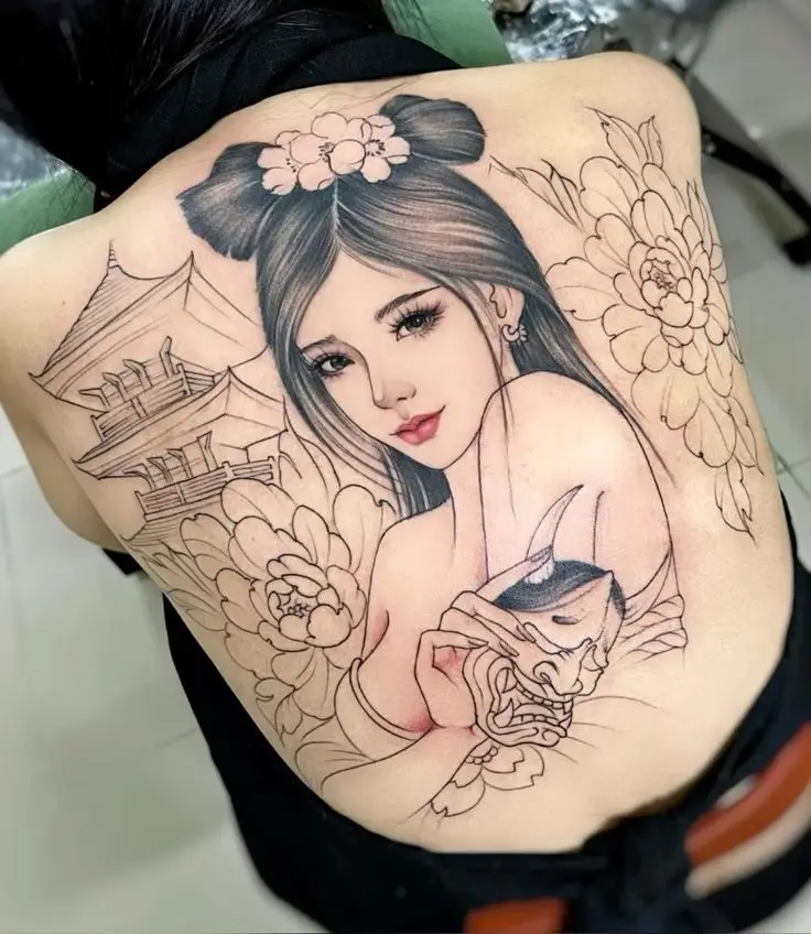 Hình Xăm Cô Gái Nhật Full Lưng Nữ - Sự Kết Hợp Giữa Đam Mê và Nghệ Thuật 36