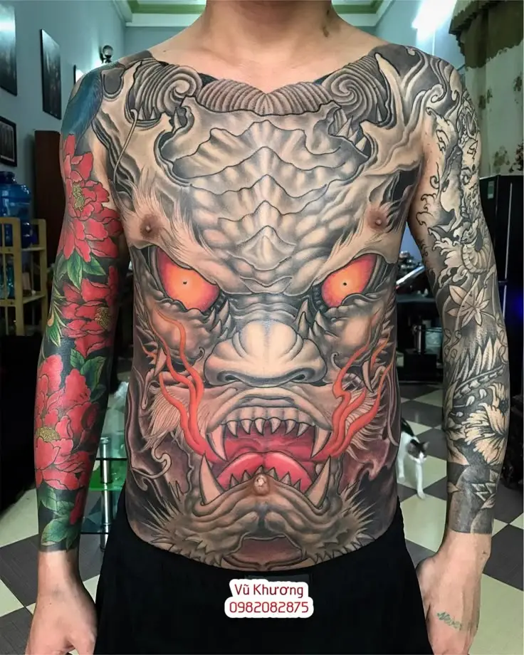 Tham khảo hình xăm full bụng nam ấn tượng 66