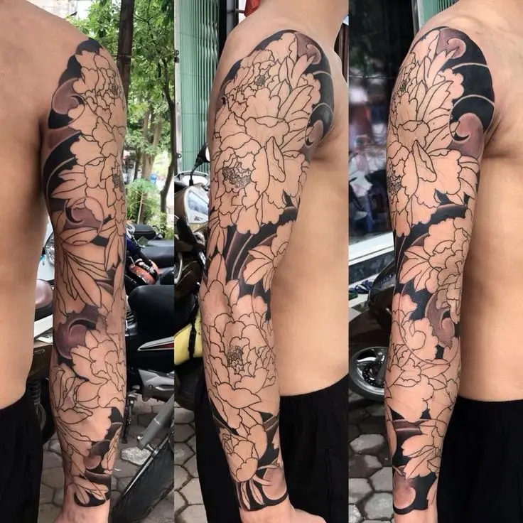 Hình Xăm Hoa Mẫu Đơn Kín Tay Đen Trắng - Vẻ Đẹp Thanh Tao 15