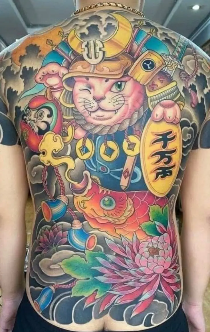 Ý Nghĩa Hình Xăm Mèo Thần Tài Full Lưng 5