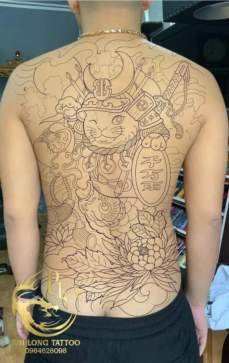 Ý Nghĩa Hình Xăm Mèo Thần Tài Full Lưng 10