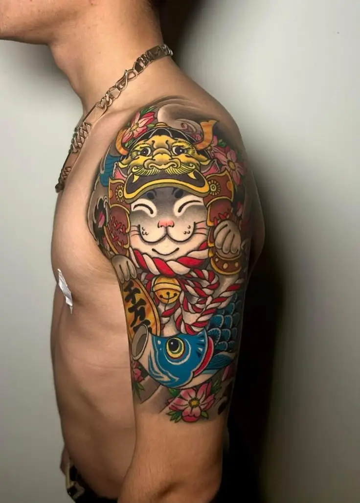 Ý Nghĩa Hình Xăm Mèo Thần Tài Full Lưng 19