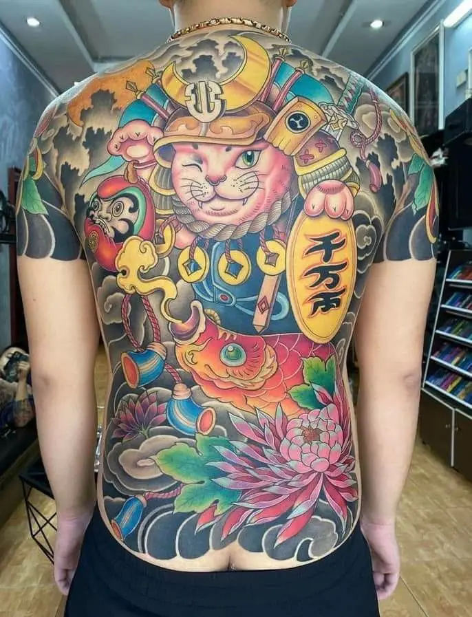 Ý Nghĩa Hình Xăm Mèo Thần Tài Full Lưng 34