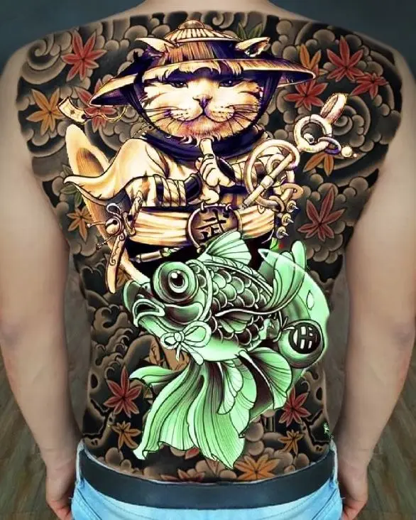 Ý Nghĩa Hình Xăm Mèo Thần Tài Full Lưng 37