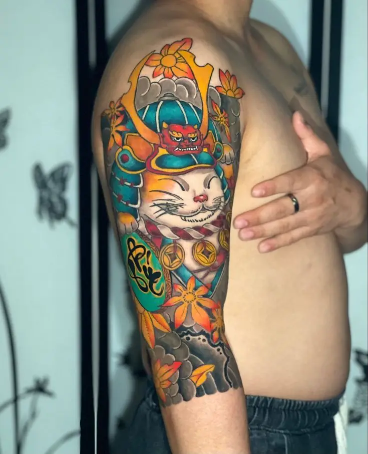 Ý Nghĩa Hình Xăm Mèo Thần Tài Full Lưng 44