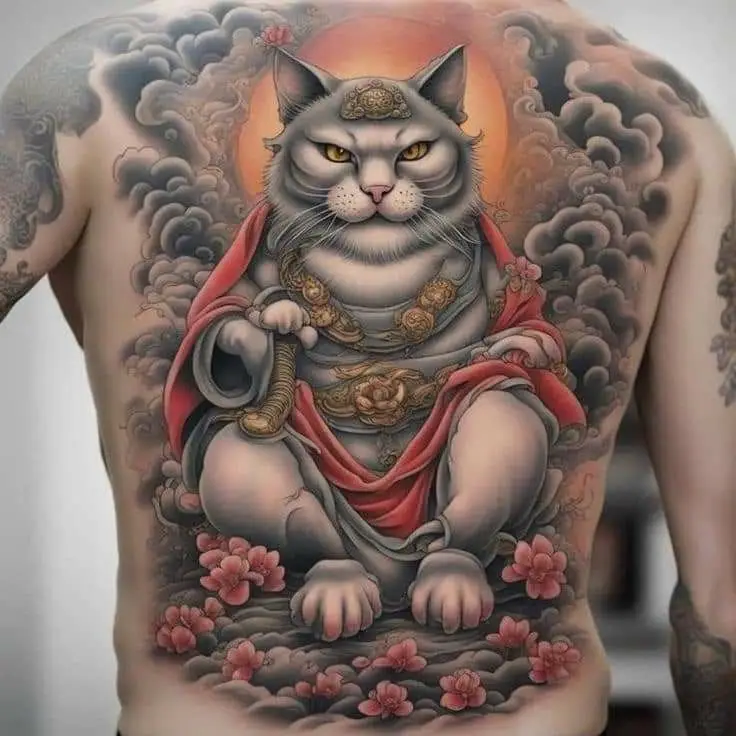 Ý Nghĩa Hình Xăm Mèo Thần Tài Full Lưng 46