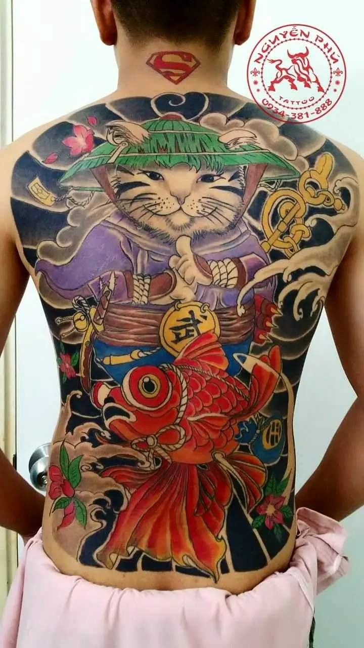 Ý Nghĩa Hình Xăm Mèo Thần Tài Full Lưng 59