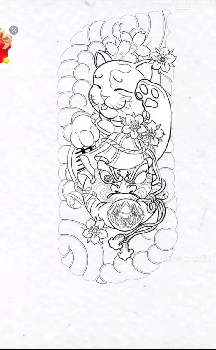 Ý Nghĩa Hình Xăm Mèo Thần Tài Full Lưng 60