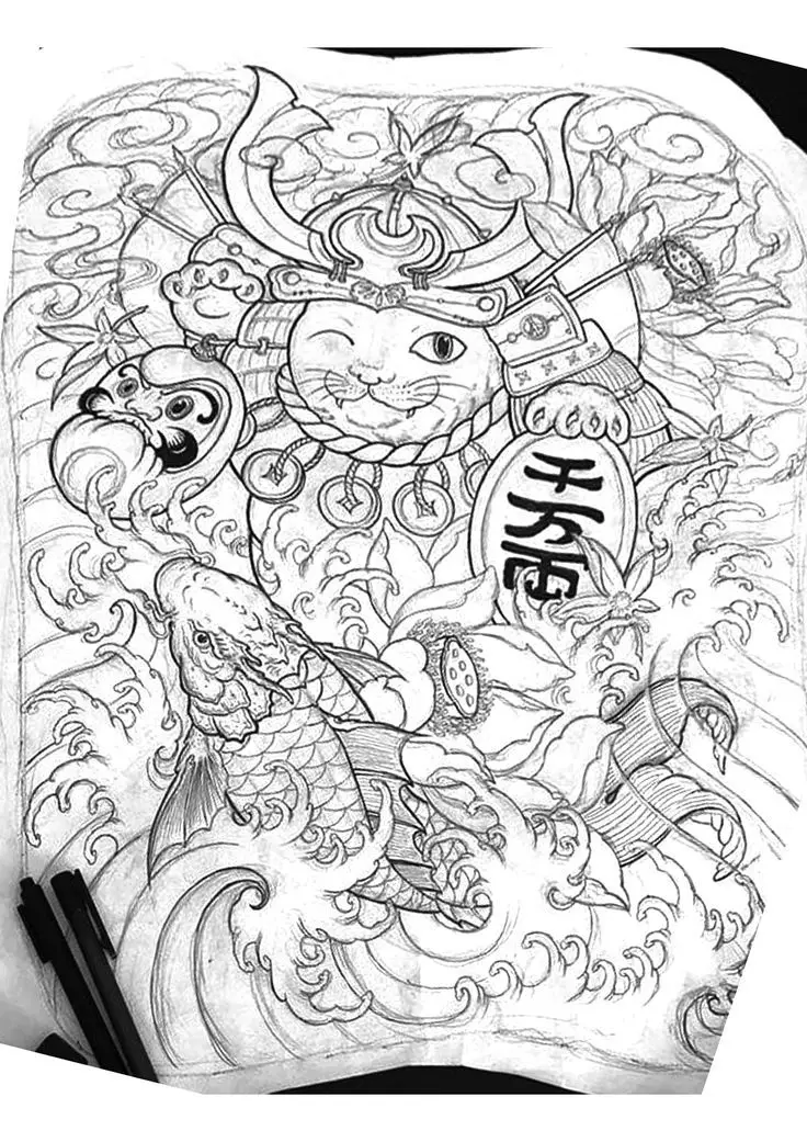 Ý Nghĩa Hình Xăm Mèo Thần Tài Full Lưng 64