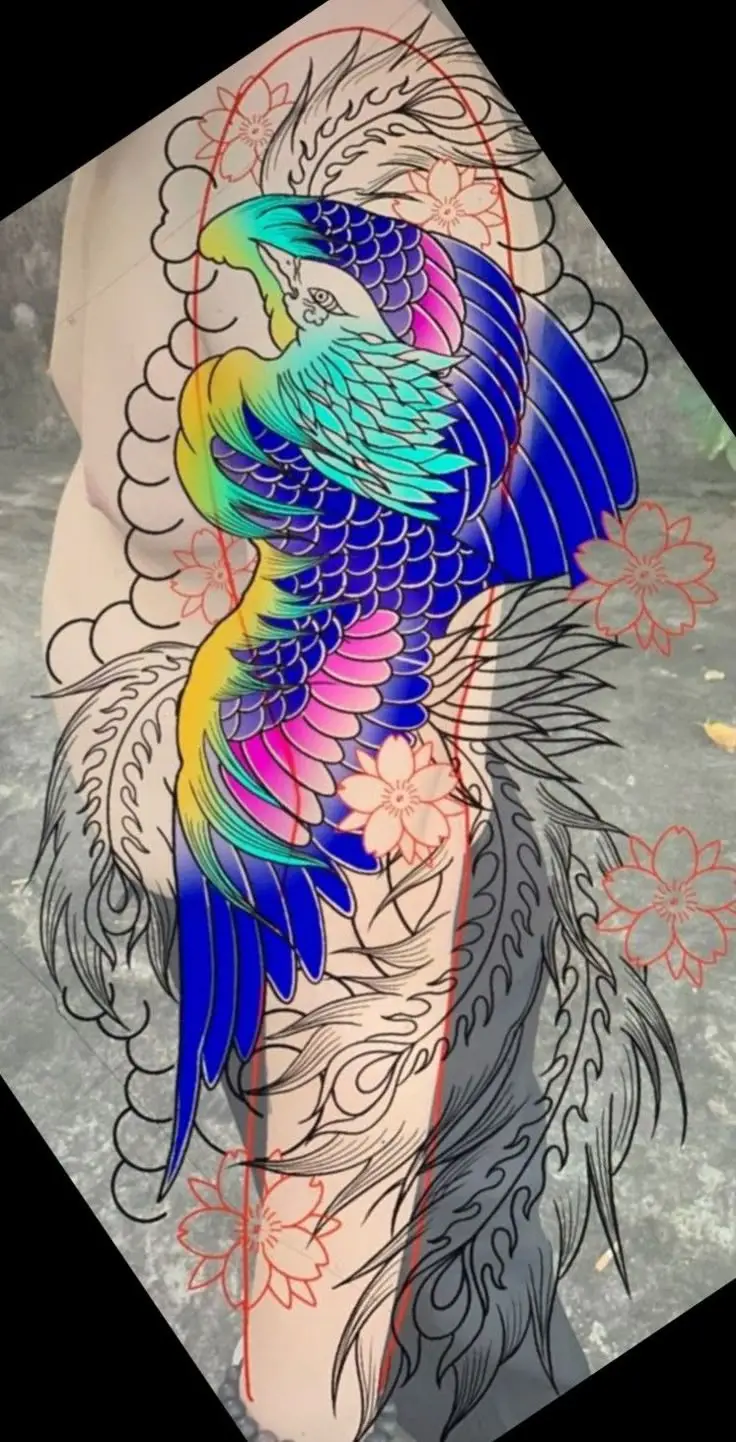 Ngắm nhìn hình xăm phượng hoàng full chân ấn tượng 16