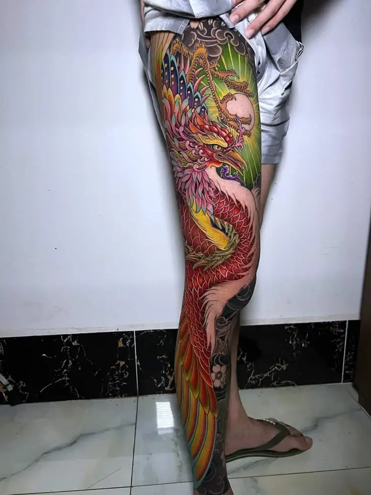 Ngắm nhìn hình xăm phượng hoàng full chân ấn tượng 17
