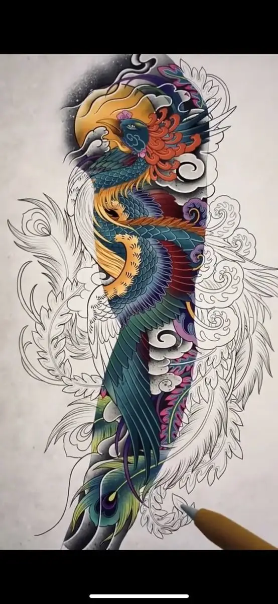 Hình Xăm Phượng Hoàng Màu - Biểu Trưng Của Tái Sinh 27