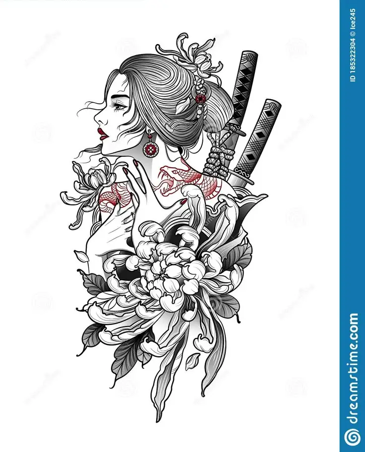 Hình Xăm Samurai Cầm Kiếm - Sức Mạnh và Danh Dự 33