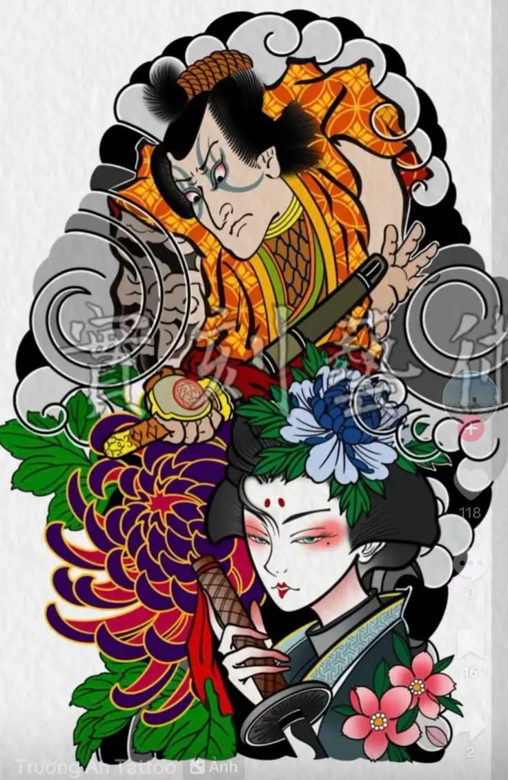 Hình Xăm Samurai Cầm Kiếm - Sức Mạnh và Danh Dự 53
