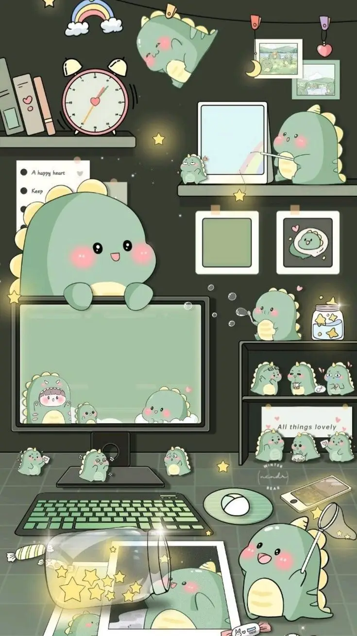 Hình Nền Kawai Màu Xanh Lá Dễ Thương 1