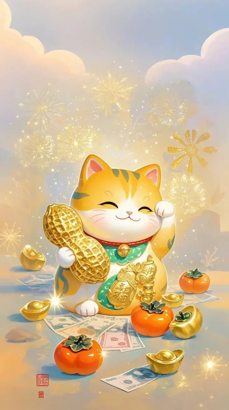 May mắn hình nền mèo thần tài 3D phong thủy tuyệt vời 1
