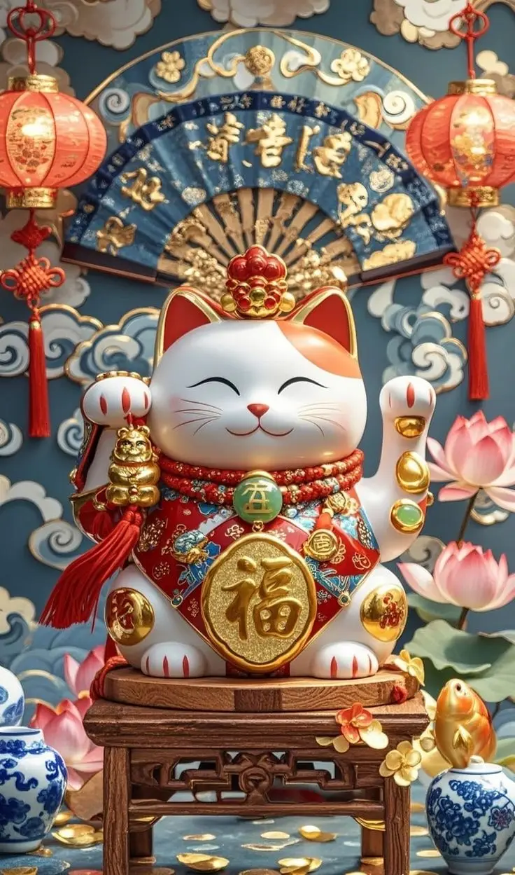 May mắn hình nền mèo thần tài 3D phong thủy tuyệt vời 11
