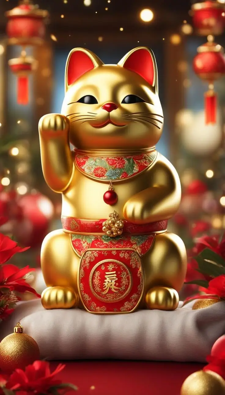 May mắn hình nền mèo thần tài 3D phong thủy tuyệt vời 22