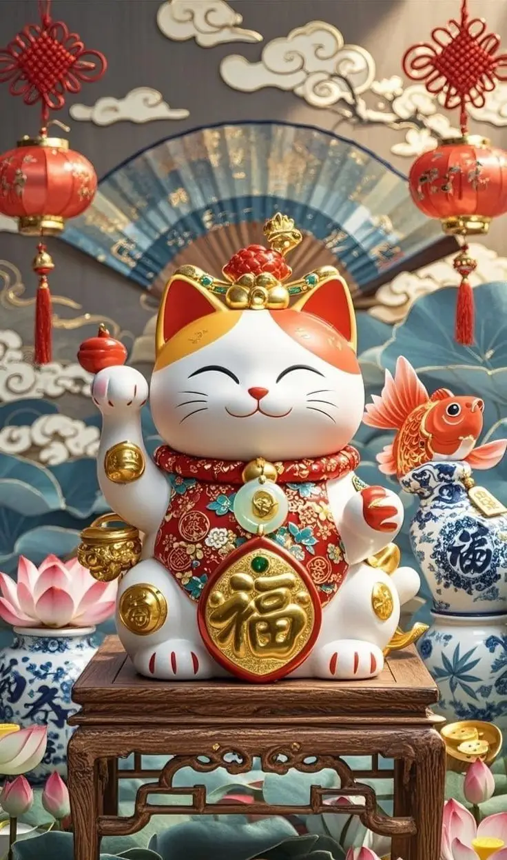 May mắn hình nền mèo thần tài 3D phong thủy tuyệt vời 43