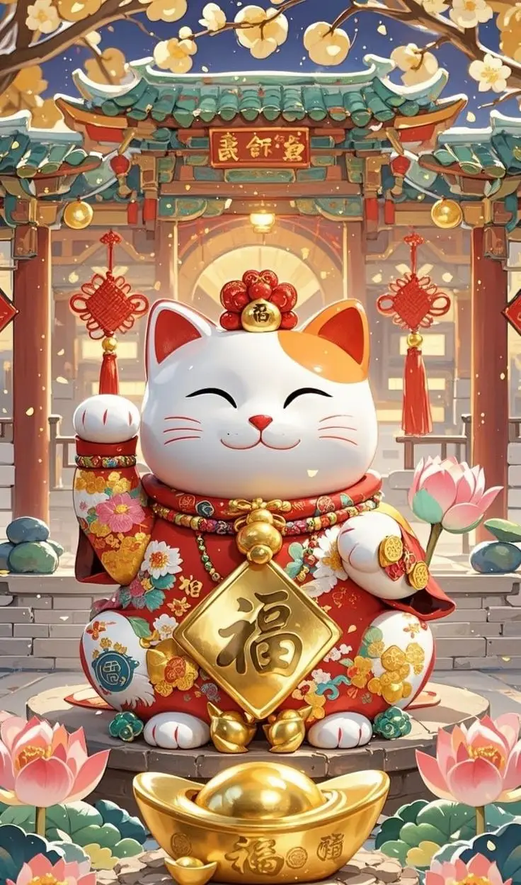 May mắn hình nền mèo thần tài 3D phong thủy tuyệt vời 46