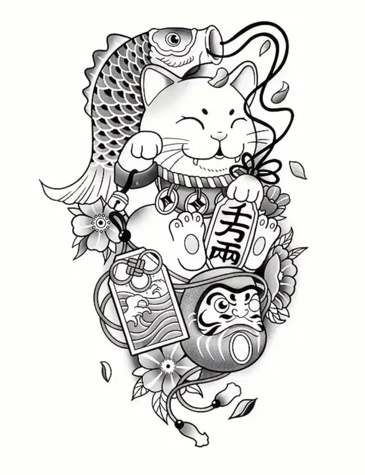 Mèo thần tài hình xăm - Biểu tượng mang lại may mắn 34