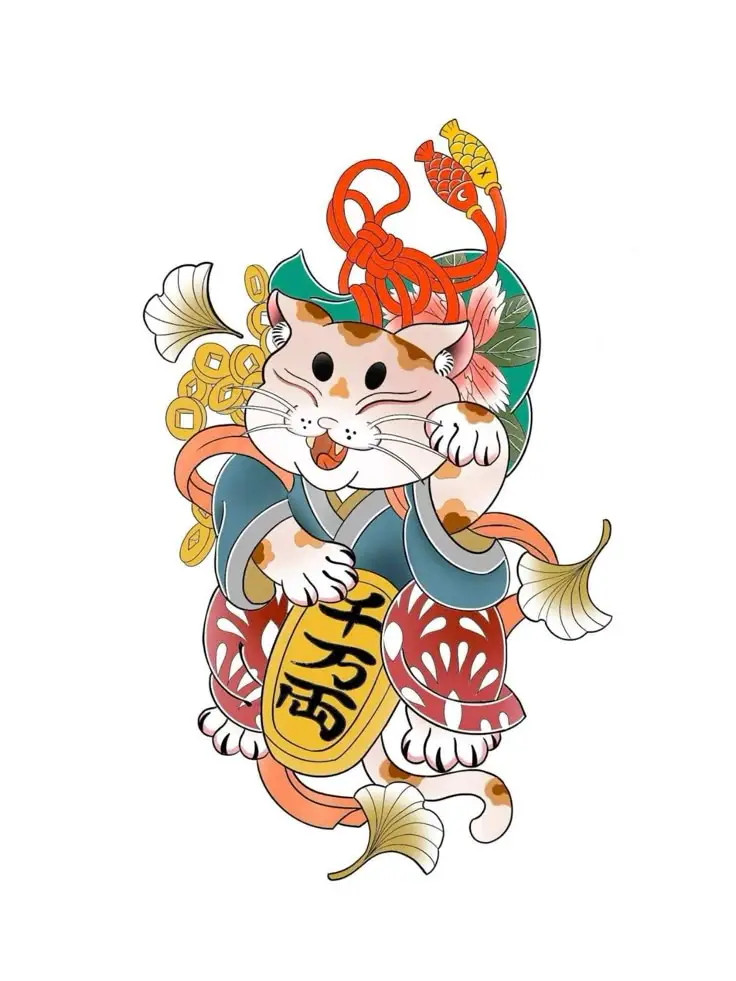 Mèo thần tài hình xăm - Biểu tượng mang lại may mắn 41