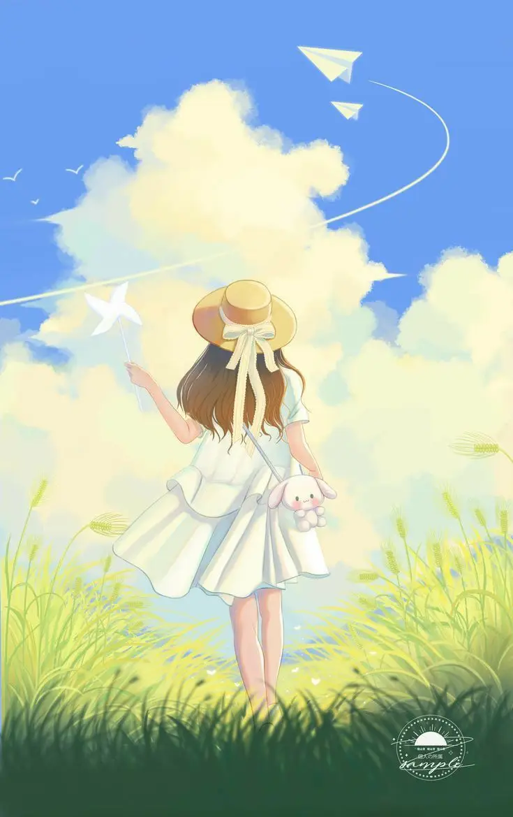 Quay Lưng Ảnh Cô Gái Cầm Hoa Anime Đẹp 14