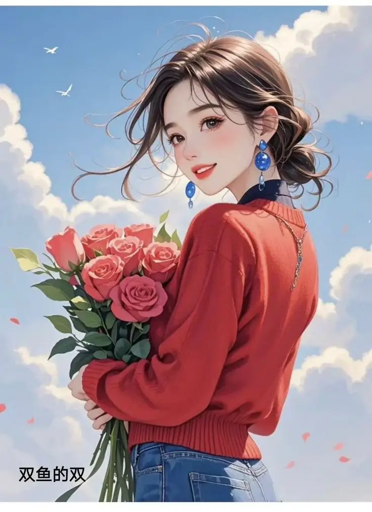 Quay Lưng Ảnh Cô Gái Cầm Hoa Anime Đẹp 15