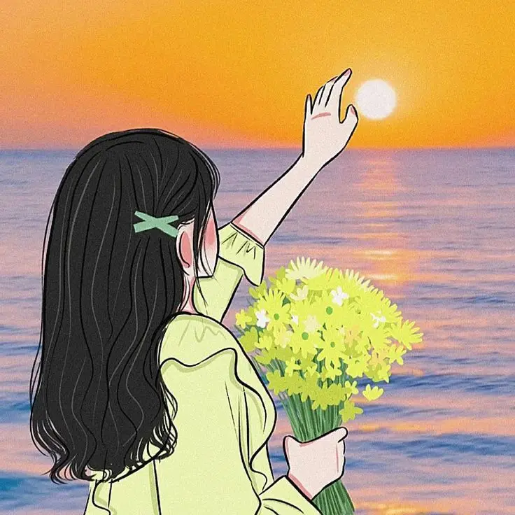 Quay Lưng Ảnh Cô Gái Cầm Hoa Anime Đẹp 21