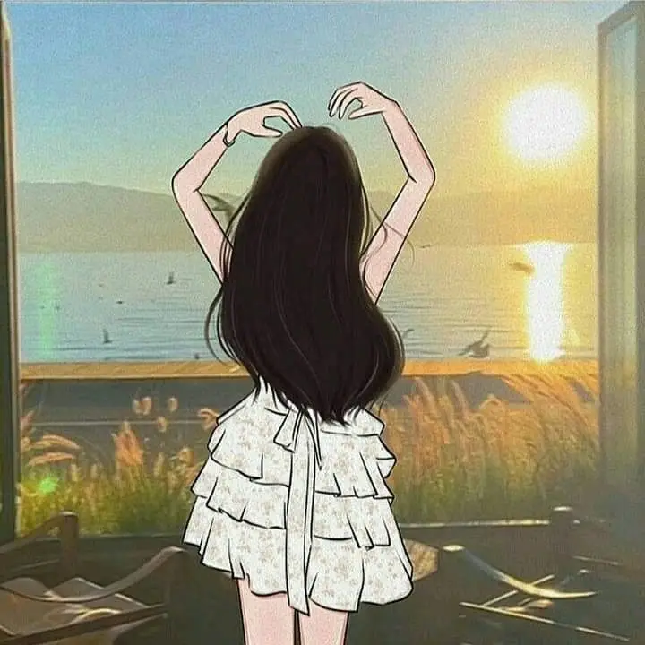 Quay Lưng Ảnh Cô Gái Cầm Hoa Anime Đẹp 32