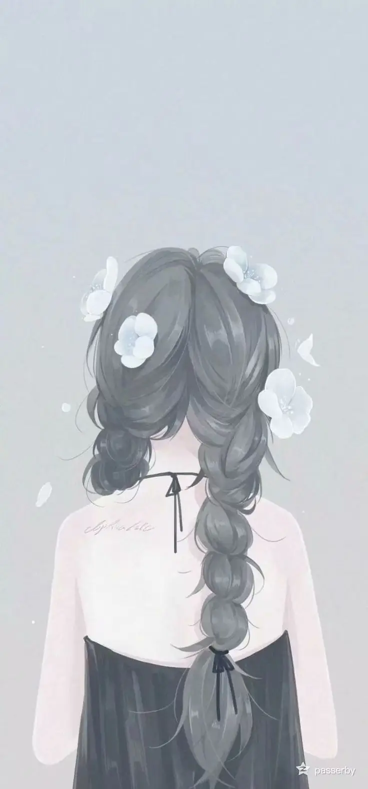 Quay Lưng Ảnh Cô Gái Cầm Hoa Anime Đẹp 40