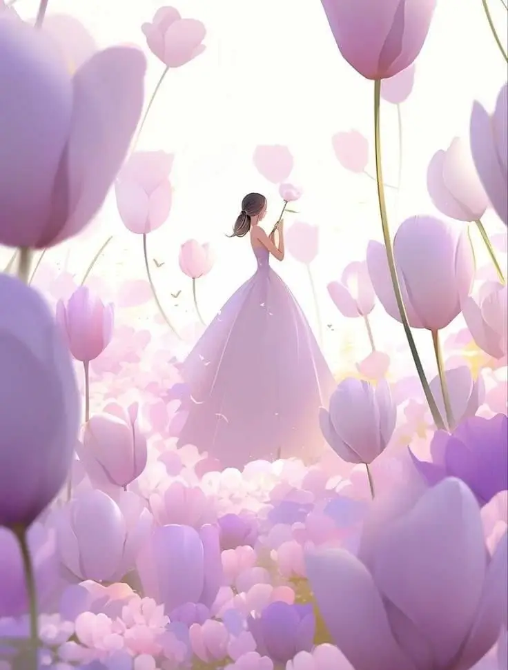 Quay Lưng Ảnh Cô Gái Cầm Hoa Anime Đẹp 47