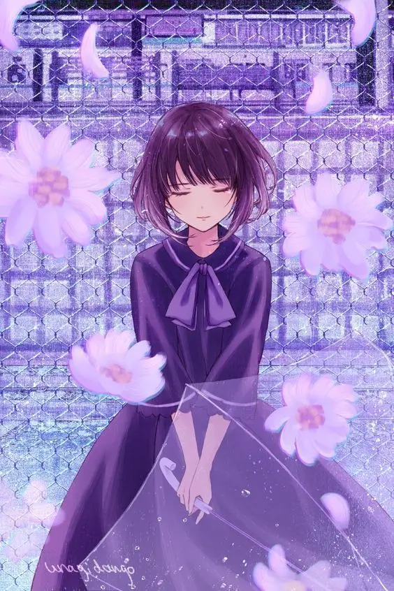 Quay Lưng Ảnh Cô Gái Cầm Hoa Anime Đẹp 53